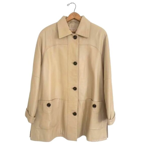Vintage Italian Cream Oversized Leather Jacket - Picture 1 of 6